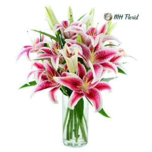 Bouquet of 5 Fresh Barbie Pink Lilies (Hot)