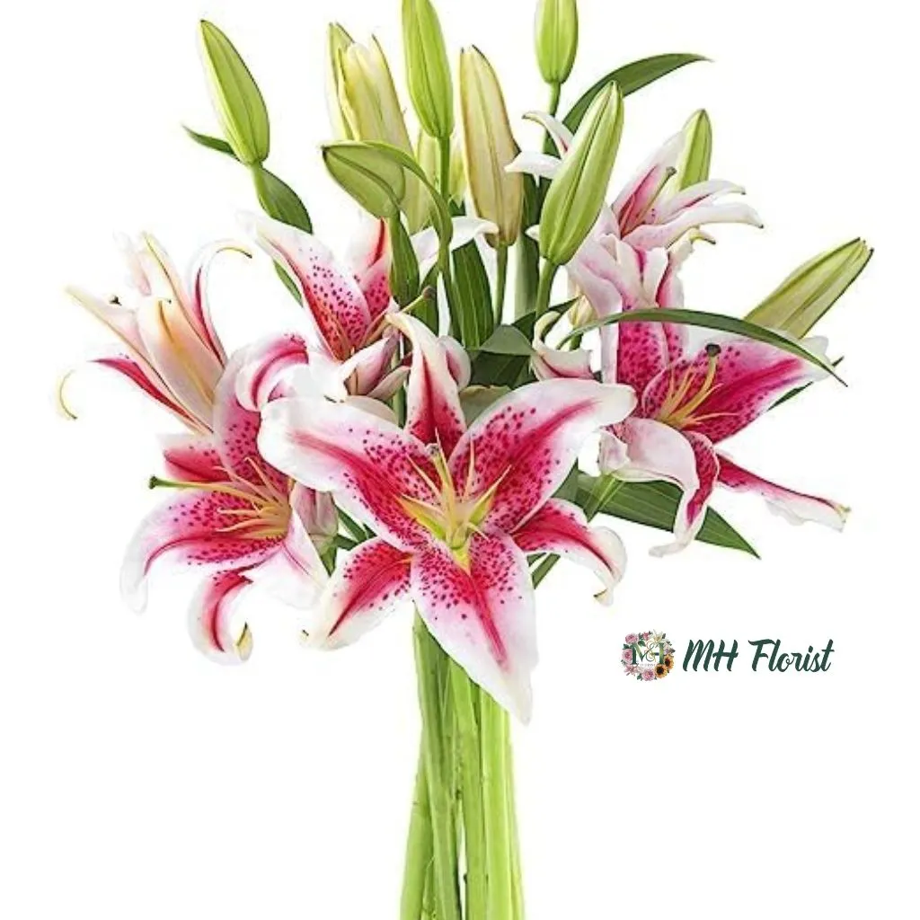 Bouquet of 5 Fresh Barbie Pink Lilies (Hot)