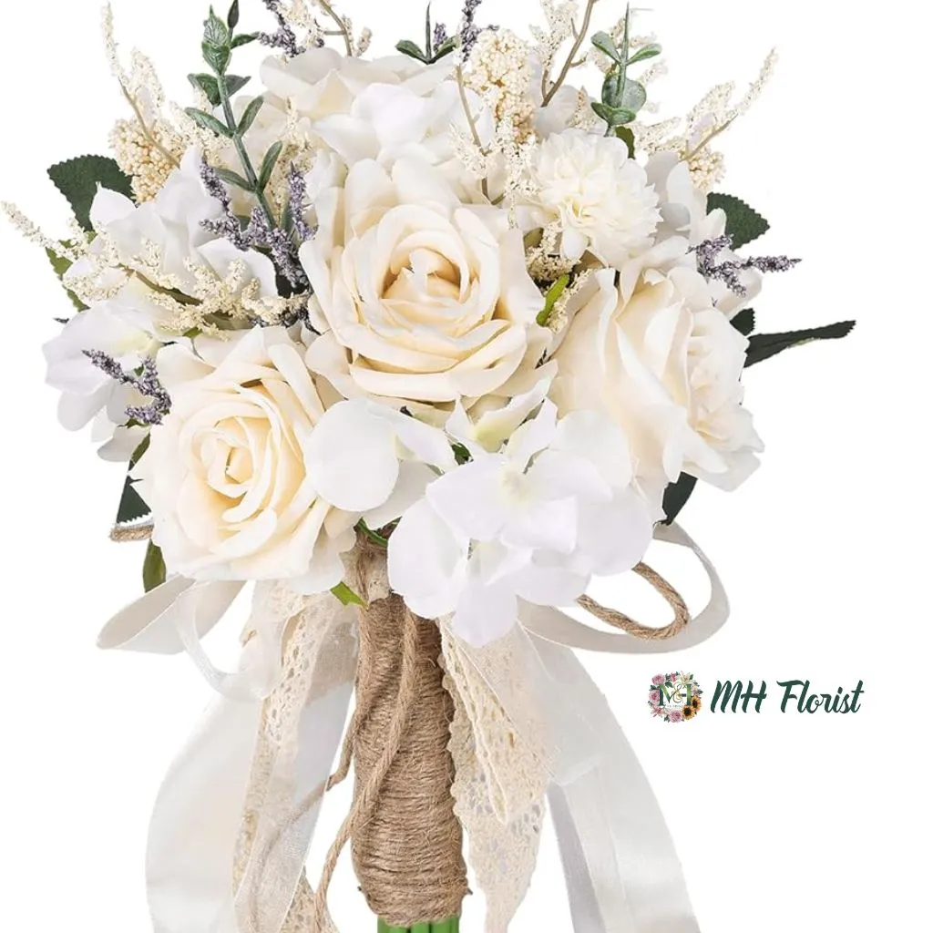 Elegan White Champagne Wedding Rose Bouquet