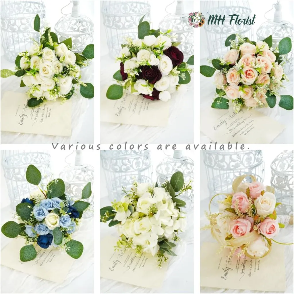 Wedding Bouquet of Roses and Eucalyptus, Variety of Flower Patterns